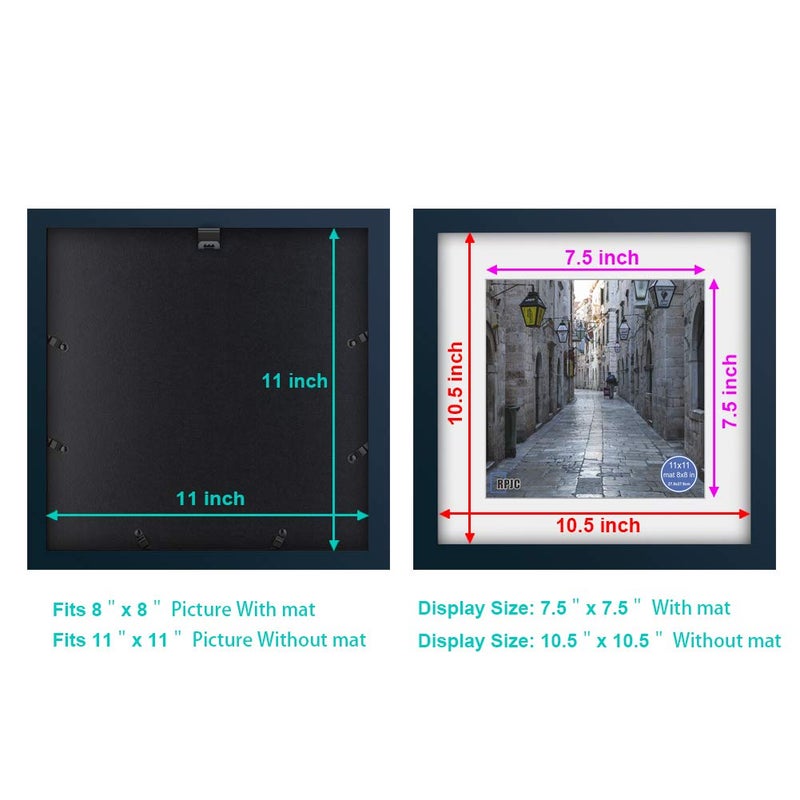 RPJC 11x11 inch Picture Frame Made of Solid Wood and High Definition Glass Display Pictures 8x8 with Mat or 11x11 Without Mat for Wall Mounting Photo Frame Jazz Blue - Image 4